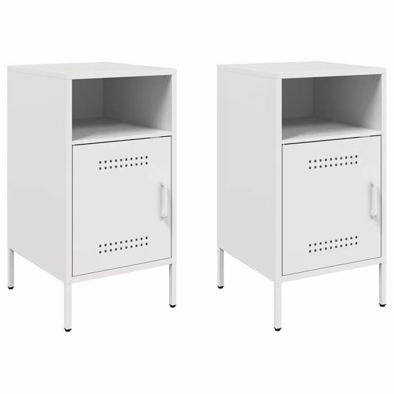 Set de 2 mesitas de noche vidaXL de metal en color blanco mate, An/P/Al: 36 x 39 x 68 cm