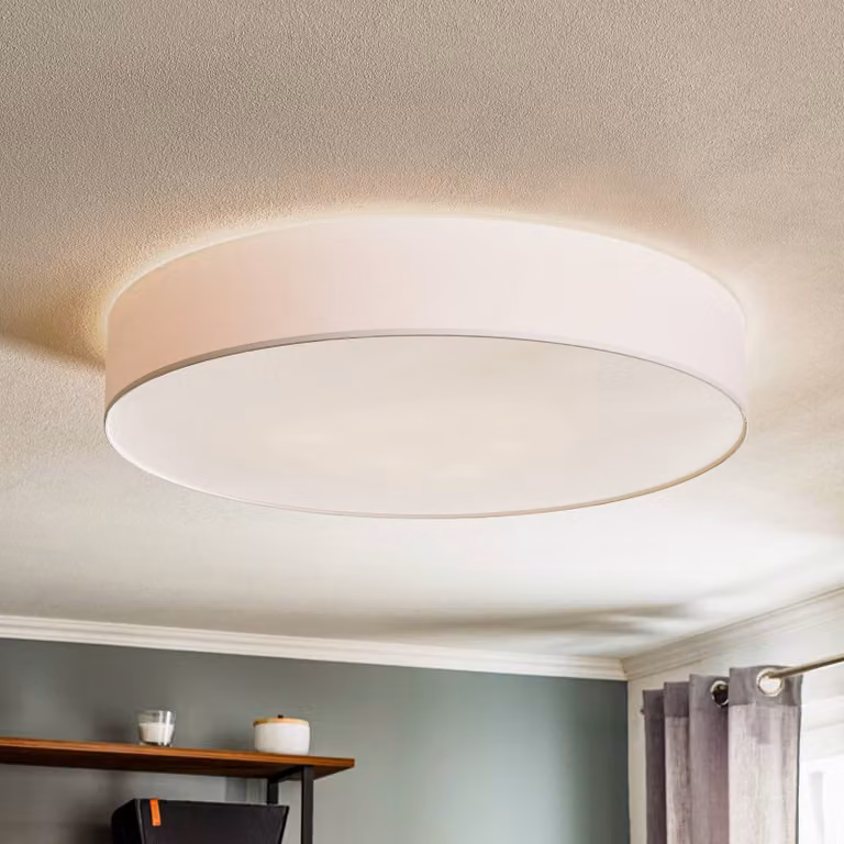 Lámpara de techo Rondo de TK Lighting, diseño moderno y redondo en color blanco con acabado textil, atenuable