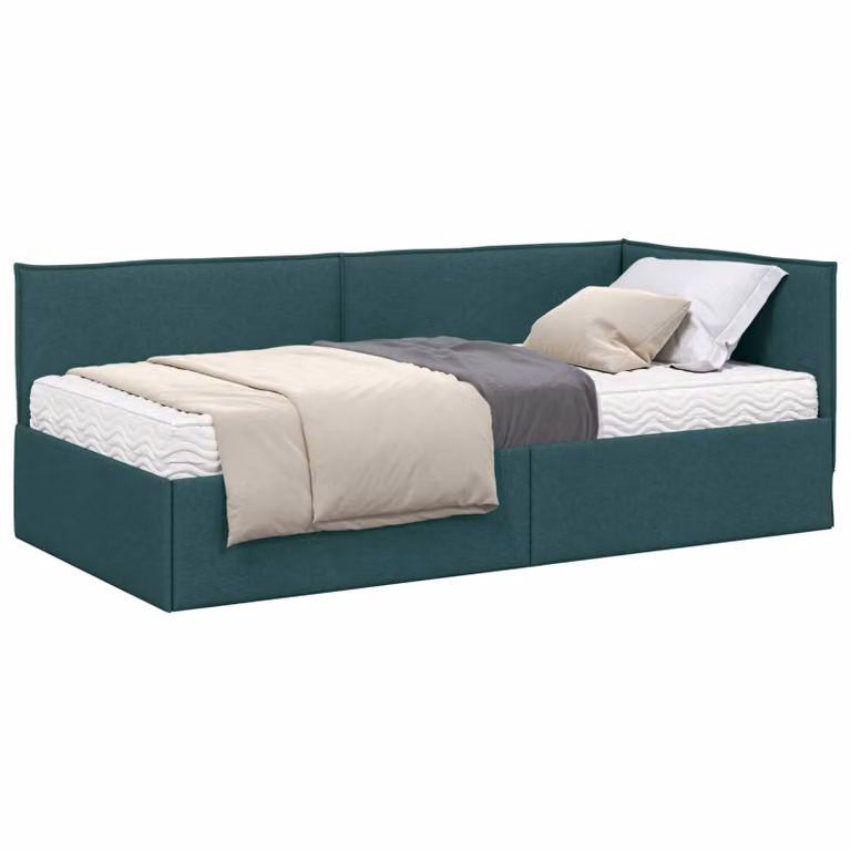 Estructura de cama de esquina con colchón de 2 unidades vidaXL en color verde y acabado de terciopelo, An/P/Al: 90 x 190 x 74 cm