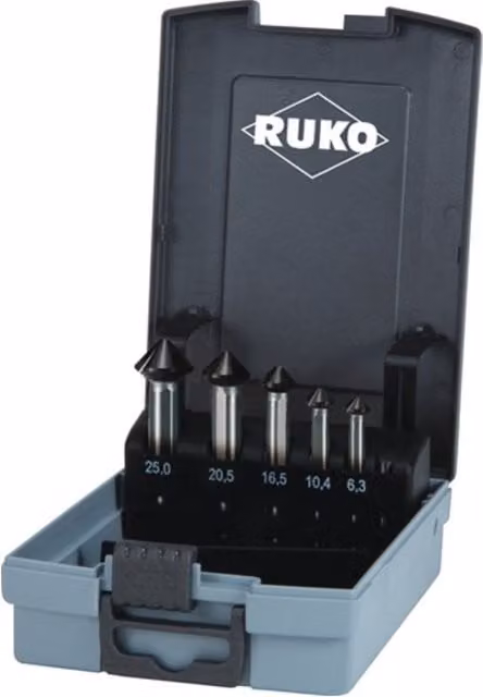 Juego de avellanadores Ruko Ultimatecut DIN 335C 90 grados de 6,3 a 25,0 mm en HSS-Co5 color plata (5 unidades)