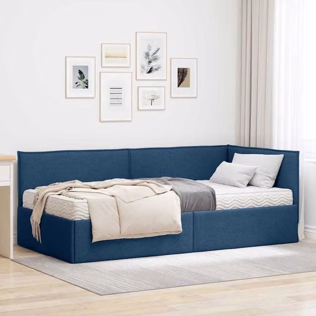 Estructura de cama de esquina con 2 colchones vidaXL en azul terciopelo, An/P/Al: 90 x 200 cm