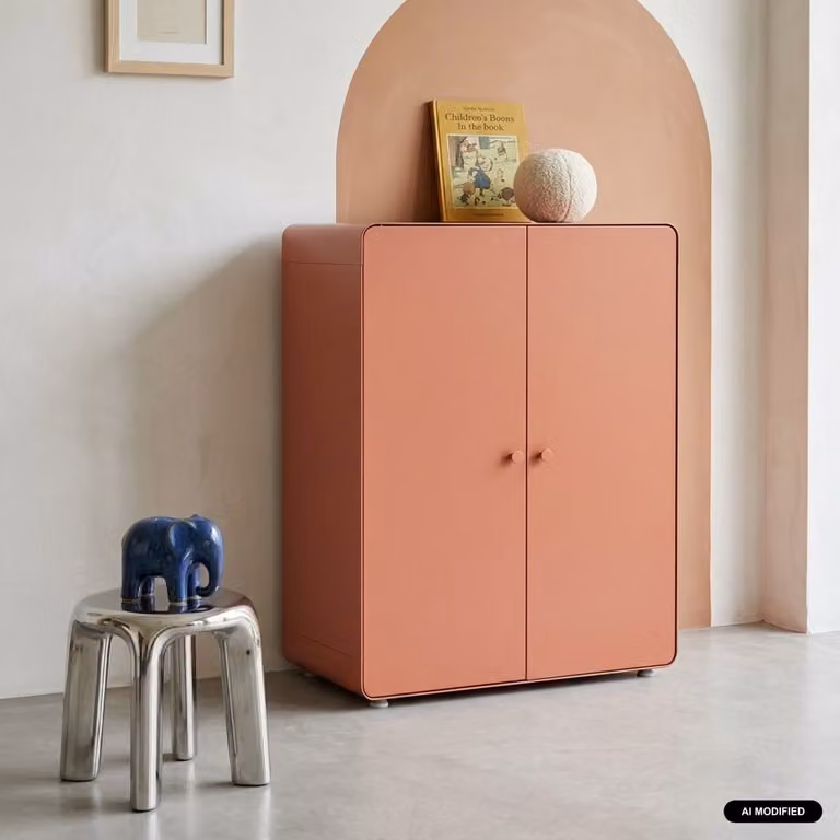 Cómoda armario de metal Tribeca de sweeek con 2 puertas, color Terracotta, Al x An x P: 94,5 x 80 x 40 cm