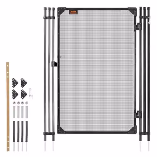 Puerta de seguridad para piscina VEVOR de malla negra con postes de aluminio y estacas de acero inoxidable, An/Al: 120 x 75 cm