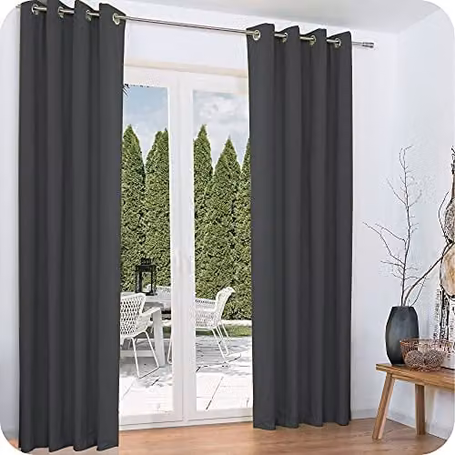 Set de 2 cortinas térmicas oscurecedoras Beautissu con ojales en color gris antracita, An/P/Al: 140 x 245 cm