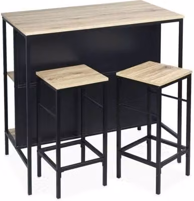 Conjunto de mesa alta y 2 taburetes Sweeek de estilo industrial en madera y metal, color marrón y negro, An/P/Al: 100 x 60 x 95 cm