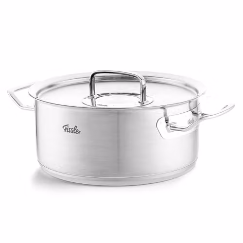 Cacerola Fissler Profi de acero inoxidable y aluminio en color plata con tapa, capacidad de 4,6 l y diámetro de 24 cm
