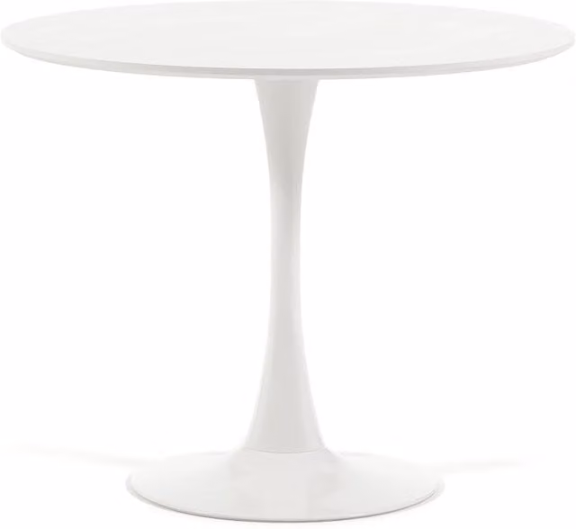 Mesa de interior Tulip moderna con tablero de MDF laminado y base de metal, color blanco, Diámetro: 90 cm, Altura: 74 cm
