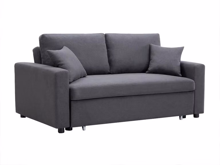 Sofá cama de 3 plazas de tela con estructura de madera sólida y reposacabezas ajustable en color antracita - INIZOR