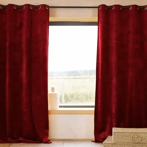 Cortina ignífuga QABANE de terciopelo premium en poliéster color rojo, An x Al: 140 x 260 cm