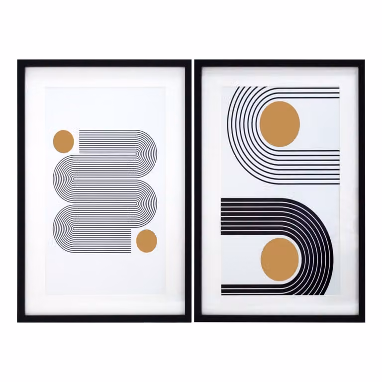 Set de 2 pósteres abstractos geométricos de Decorshopping Muebles en blanco y negro, An/Al: 60 x 40 cm