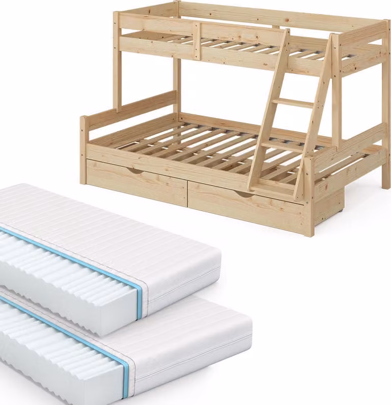 Litera de dos niveles Vitalispa Everest de madera de pino natural con 2 cajones para niños An/P/Al: 120 x 200 cm