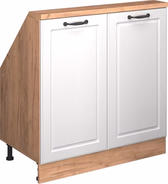 Armario de cocina Vicco R-line para techo inclinado con 2 puertas, estilo casa de campo, color blanco y roble dorado, An/P/Al: 80 x 46 x 83,8 cm