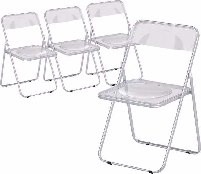 Set de 4 sillas plegables y apilables HOMCOM de diseño moderno en color transparente con estructura de metal y acrílico para tu sala de estar o eventos