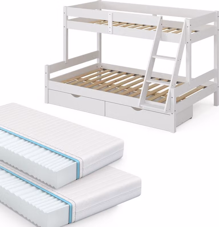 Litera de dos niveles Vitalispa Everest en madera de pino lacada blanca con cajones para niños An/P/Al: 120 x 200 x 131 cm
