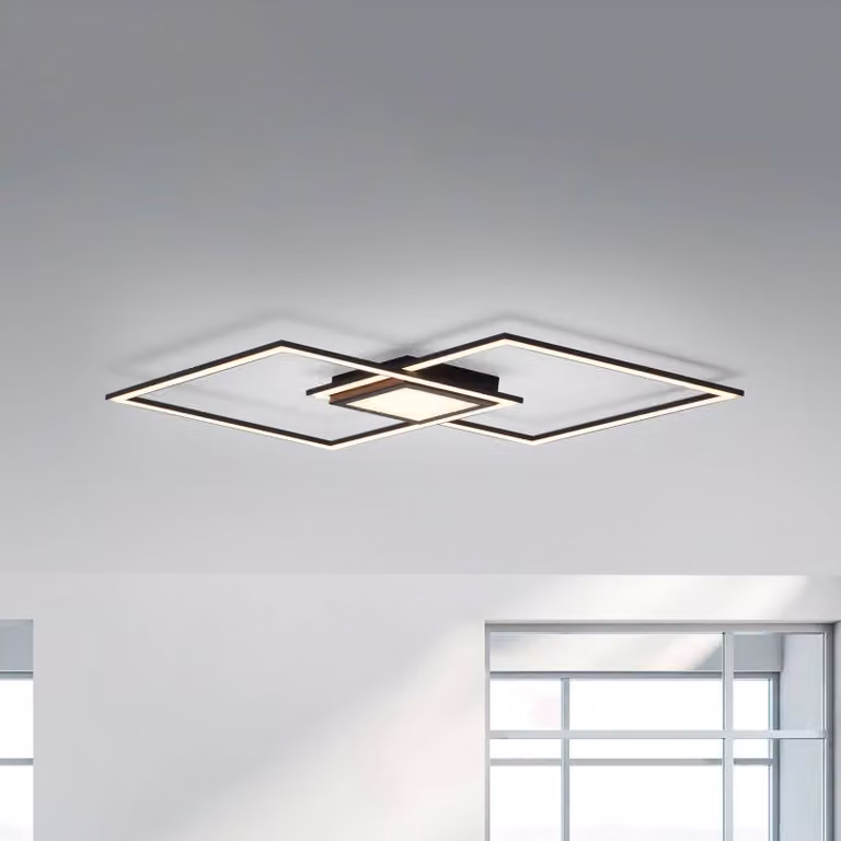 Lámpara de techo LED Asmin de JUST LIGHT. GmbH, atenuable, color plata y blanco con luz blanca cálida, An/P/Al: 106 x 37 x 5 cm