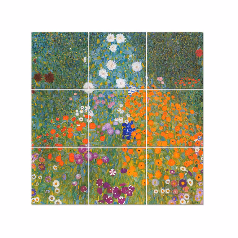 Panel Decorativo de Pared Jardín de Flores de Gustav Klimt por Legendarte, Multicolor, An/An: 150 x 150 cm