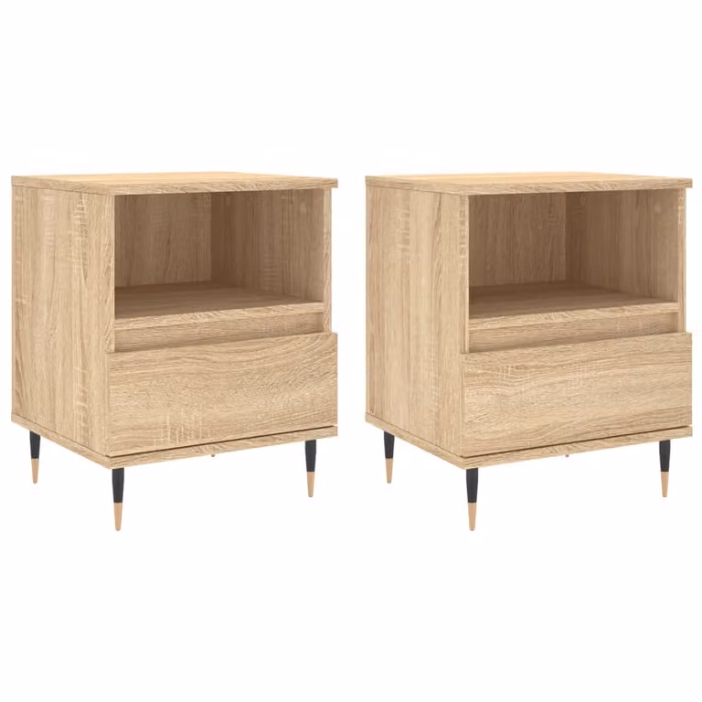 Set de 2 mesitas de noche vidaXL de madera y metal en acabado roble para dormitorio An/P/Al: 40 x 35 x 50 cm