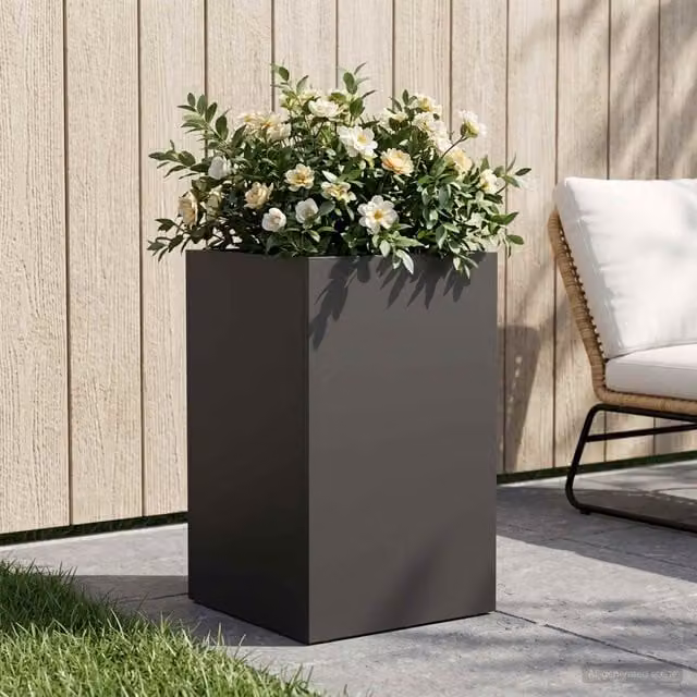 Macetero de jardín Maison Exclusive en acero laminado en frío color negro An/P/Al: 30 x 30 x 40 cm