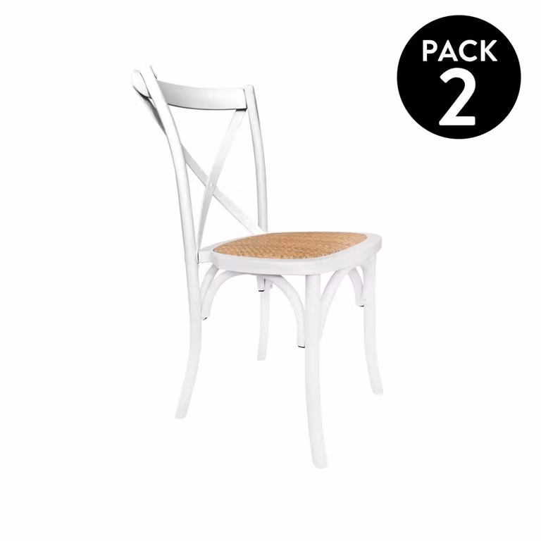 Pack de 2 sillas de comedor Provenza Duehome en color blanco con acabado de madera y ratán, apilables