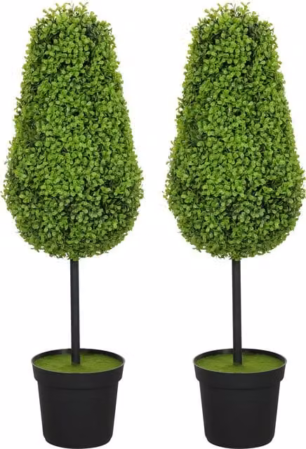 Set de 2 plantas de boj artificial HOMCOM de 90 cm en color verde con maceta para decoración moderna