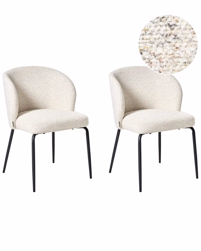 Conjunto de 2 sillas de comedor Beliani en tejido bouclé beige con estructura de metal negro