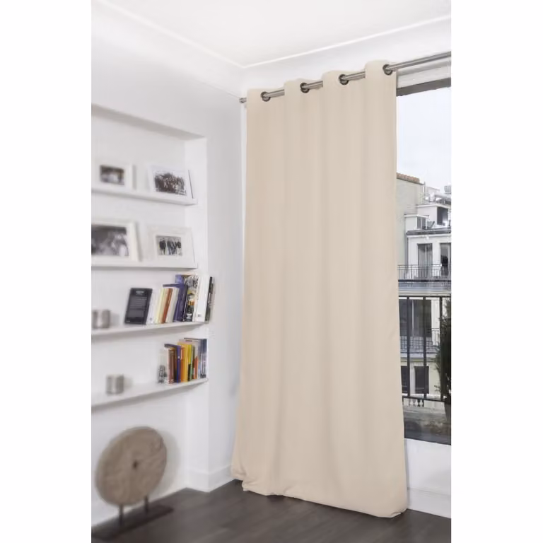 Cortina opaca Moondream LumenControl con ollaos, color beige MC634, An: 140 cm, Al: 180 cm