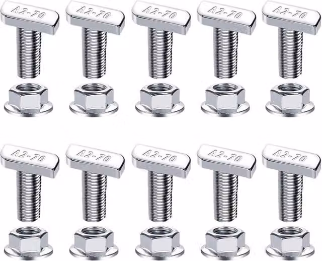 Pernos de cabeza de martillo deslizante LIIYELA en acero inoxidable color plata para sistemas de rieles y montaje de bastidores con tuercas roscadas A2-70