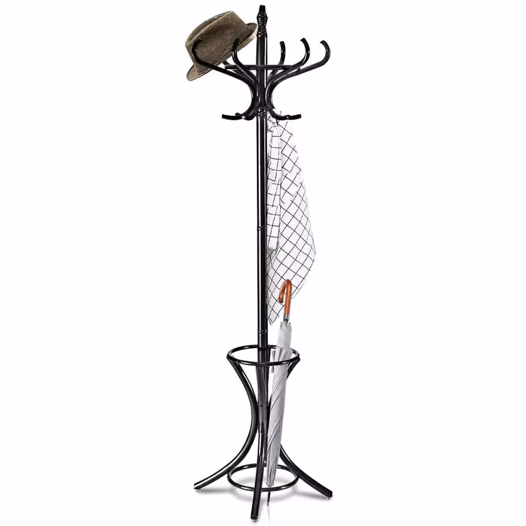 Perchero de pie tipo árbol Costway de madera y metal con 12 perchas en color negro, Altura: 184 cm