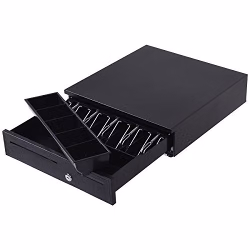 Cajón Registradora de Metal Costway en Color Negro con Bandeja para Billetes y Monedas An/P/Al: 40,5 x 42 x 10 cm