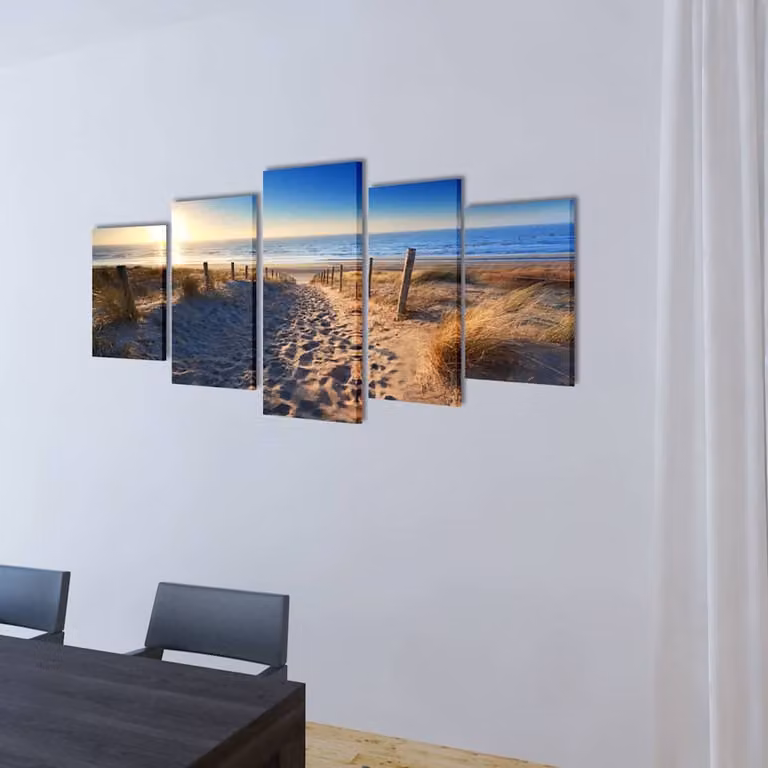 Set decorativo de lienzos para pared vidaXL con motivos de playa y paisaje marino en multicolor, An: 100 cm, Al: 50 cm