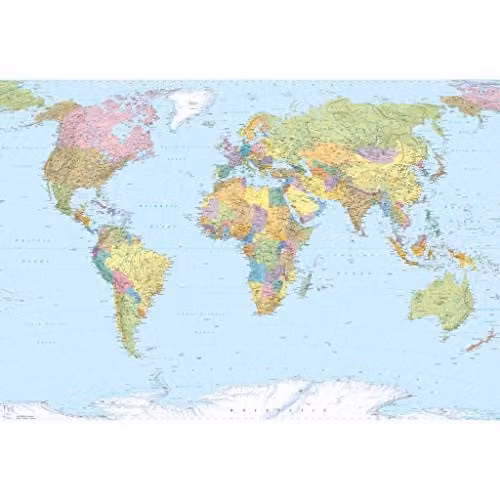 Pack de 4 murales de papel Komar con mapa mundi multicolor, An/P/Al: 368 x 248 cm