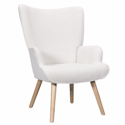 Sillón de salón Rhea de HOME DECO FACTORY en color blanco con tejido bouclé y estructura de metal, L x An x Al: 75 x 68 x 96 cm