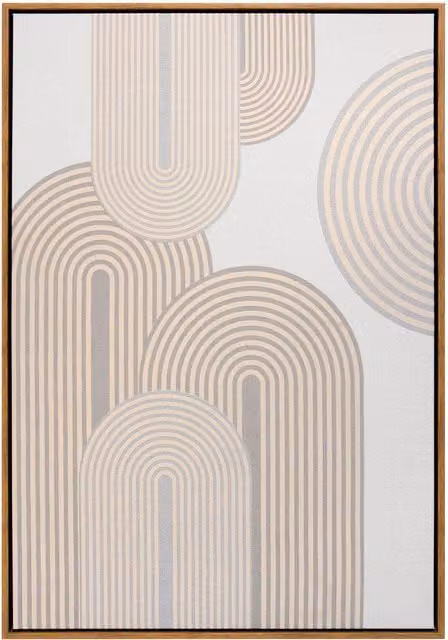Cuadro decorativo abstracto de diseño geométrico minimalista de Hispanohogar en colores beige y marrón, An: 93 cm, Al: 63 cm