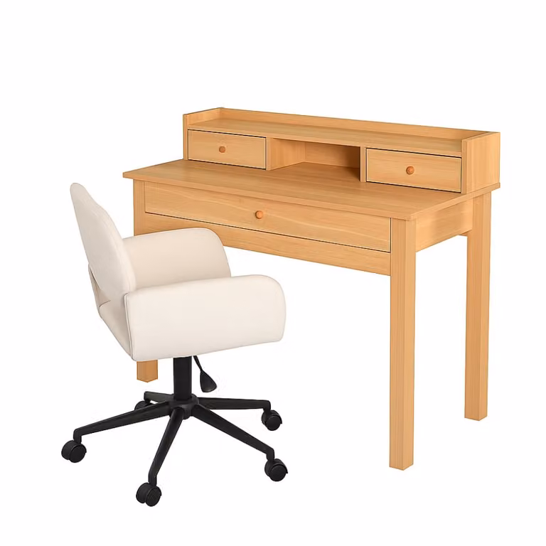 Juego de escritorio de madera y silla giratoria Urban Meuble en marrón y beige para oficina en casa o habitación infantil