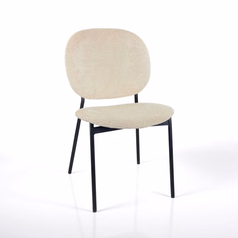 Set de 2 sillas apilables Oresteluchetta con tejido beige y patas negras de metal, An/P/Al: 47 x 58 x 81 cm