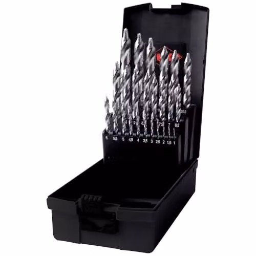 Juego de 25 brocas helicoidales Ruko Flowstep HSS en acero inoxidable color plata y multicolor