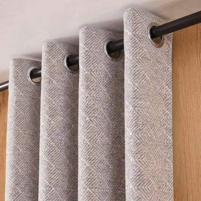 Cortina de tejido jacquard chenilla ORNAMI gris semi transparente An/Al: 140 x 250 cm