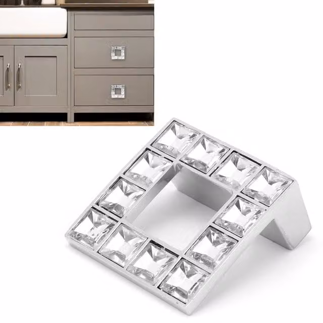 Tirador de cajón moderno Infinite de aleación de zinc color plata pulida para puertas y armarios, An/P/Al: 4,5 x 4,5 x 2 cm