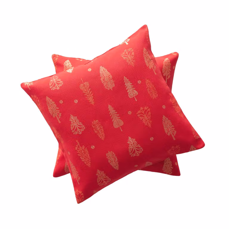 Lote de 2 fundas de cojín navideñas Gamusi de algodón en rojo y oro, 45 x 45 cm