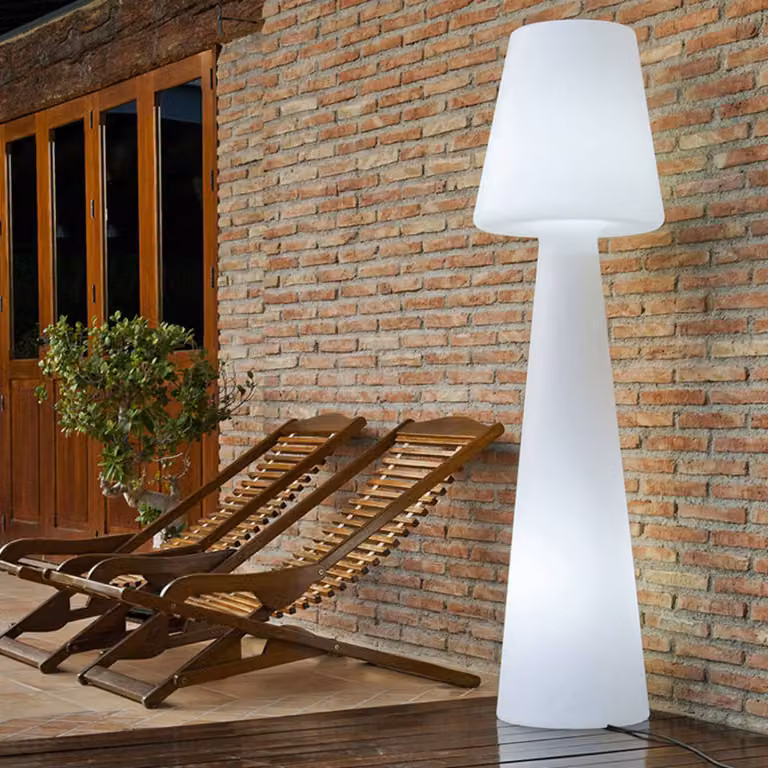 Lámpara de pie Newgarden Lola en color blanco con luz LED cálida y acabado de plástico, Altura: 165 cm