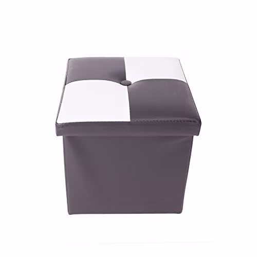 Puff de almacenaje Rebecca Mobili en cuero sintético blanco y negro, diseño moderno de cubo para asiento o reposapiés, An/P/Al: 30 x 30 x 30 cm