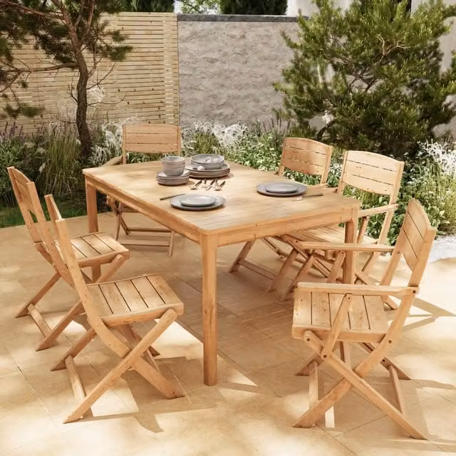 Conjunto de jardín de madera de acacia GoodHome para 6 personas en color marrón estilo rústico