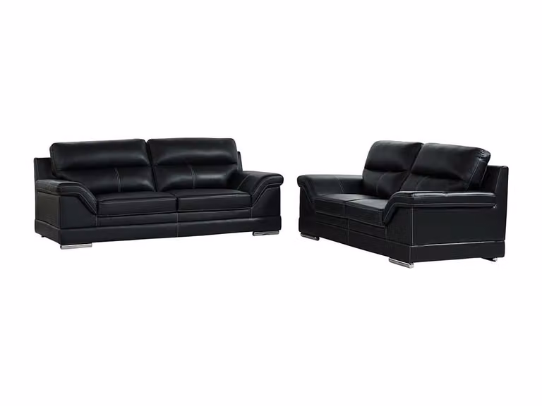 Conjunto de sofás de 3 y 2 plazas Monika de VENTE-UNIQUE en piel de búfalo color negro