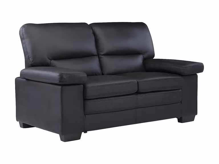 Sofá de 2 plazas MIMAS tapizado en piel de búfalo con estructura de madera sólida en color negro