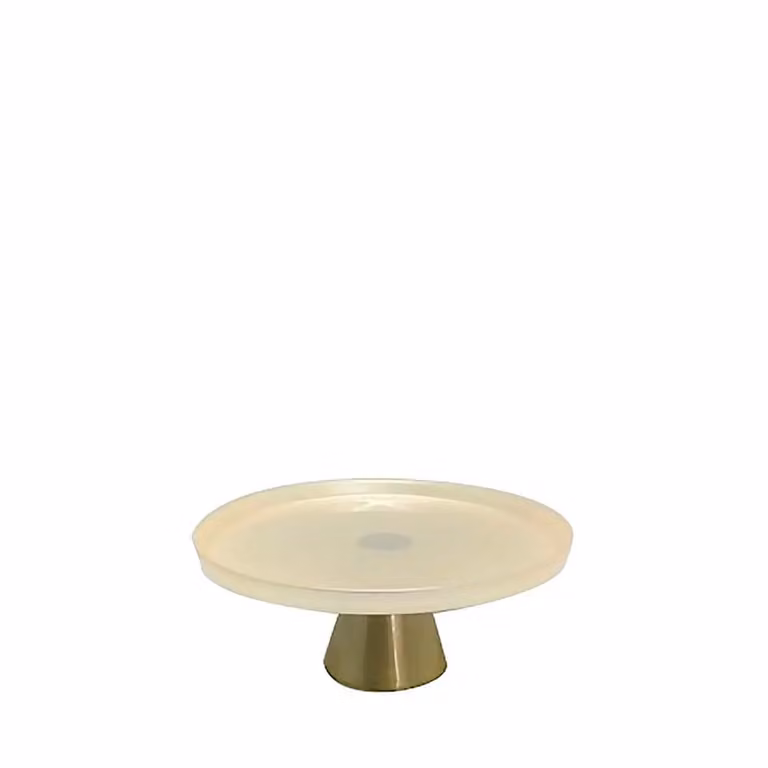 Plato cuadrado de cristal Aulica para pasteles en blanco y dorado An/An/Al: 21 x 21 x 8 cm