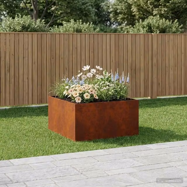 Macetero de jardín Maison Exclusive en acero oxidado color marrón An/P/Al: 80 x 80 x 40 cm