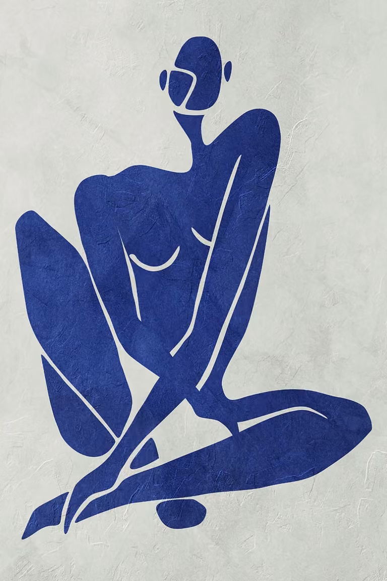 Cuadro orgánico abstracto de mujer azul por Hexoa, impresión sobre lienzo, An/P/Al: 60 x 60 x 90 cm