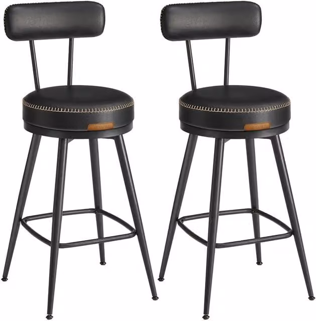 Juego de 2 taburetes de bar giratorios Vasagle con respaldo en cuero sintético negro, An/P/Al: 54 x 54 x 91 cm
