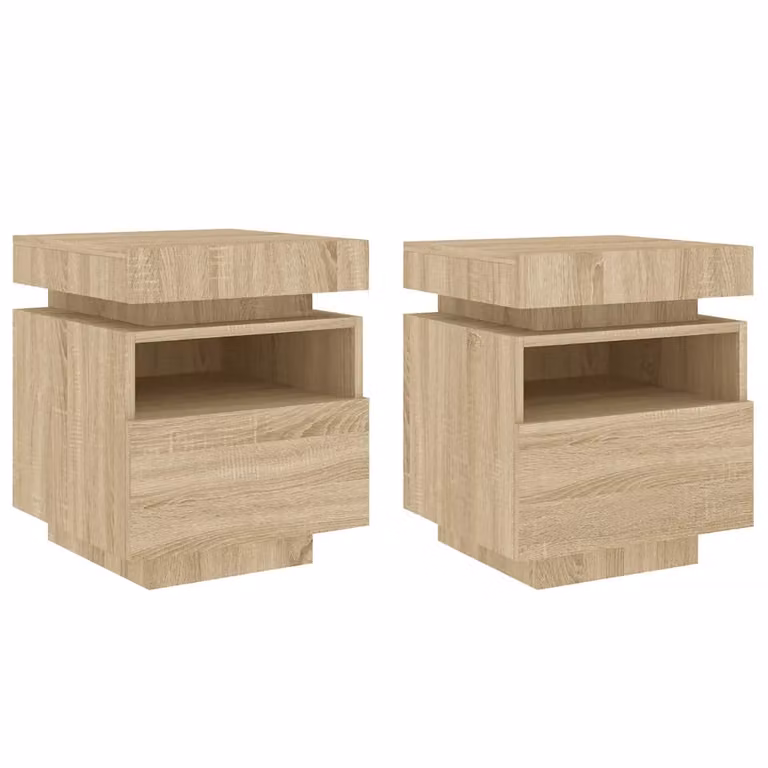 Set de 2 mesitas de noche vidaXL con luces LED integradas en color roble sonoma, An/P/Al: 40 x 39 x 48,5 cm