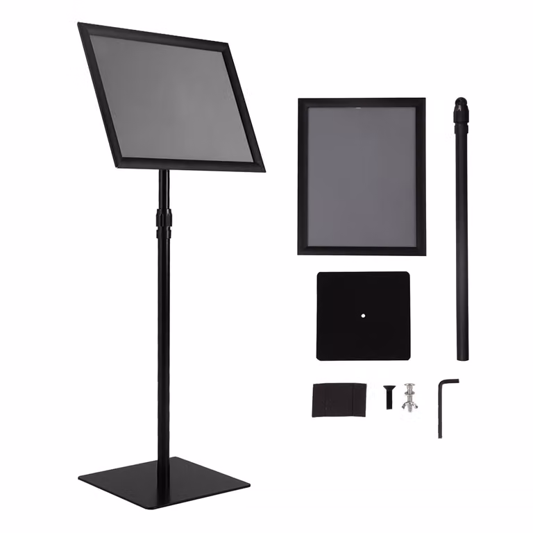 Soporte para carteles y menús A3 Costway de metal con altura ajustable y base giratoria en color negro